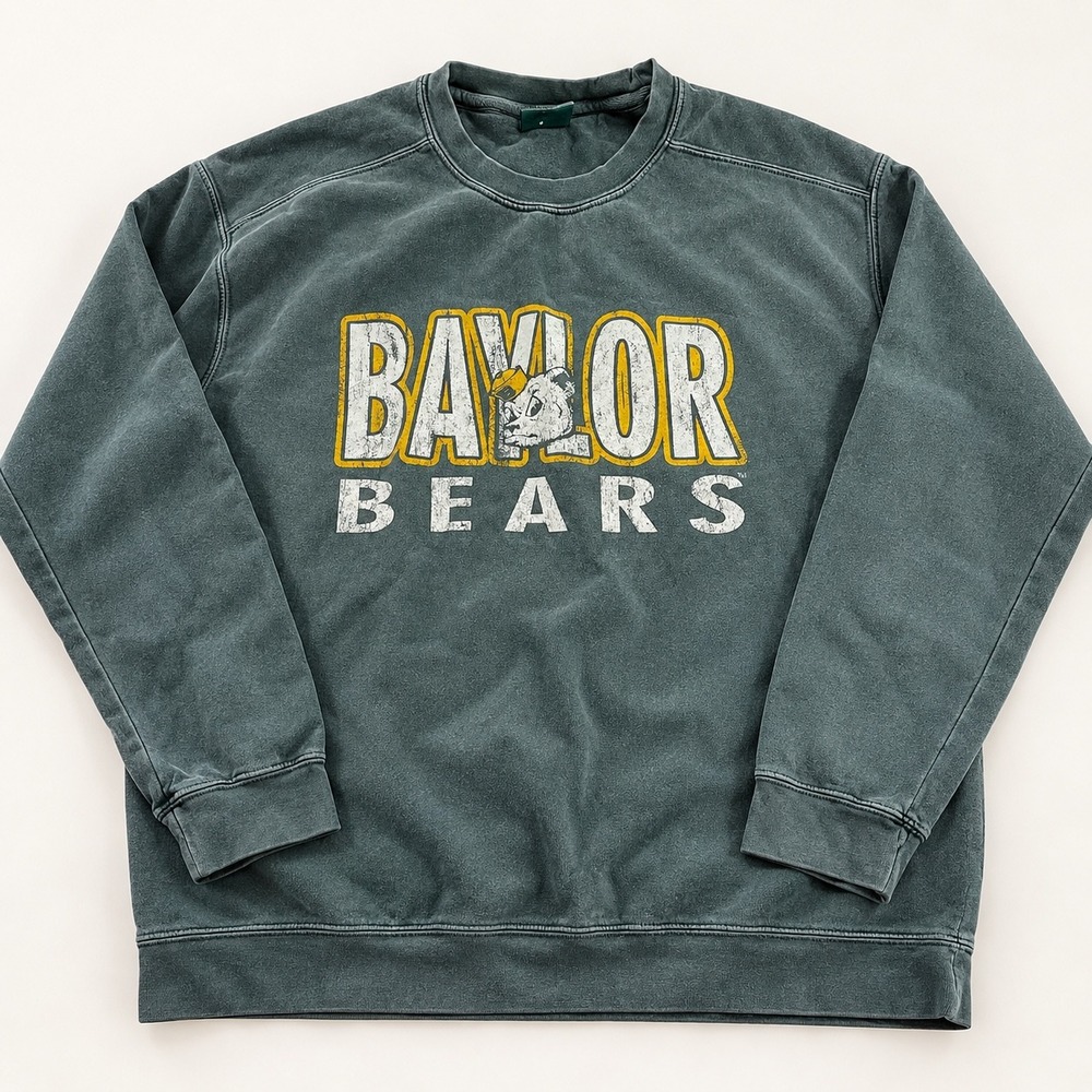 Comfort Colors Baylor Bears Sweatshirt Mens Medium Green Garment Dye Crewneck